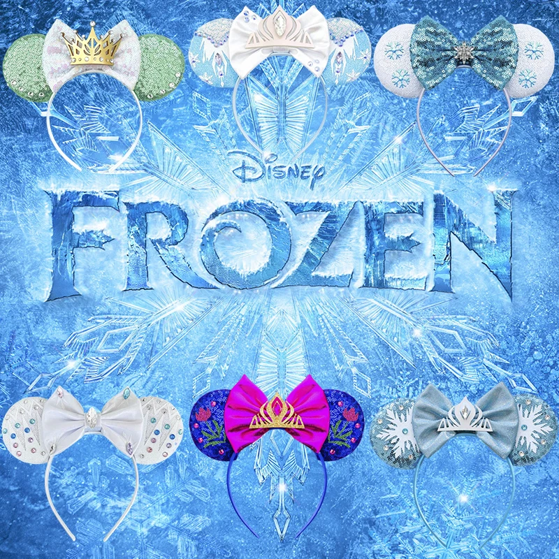 

Disney Cute Ears Frozen Headbands Women Queen Elsa Hairband Girl Sequins Bow Anna Olaf Headwear Kids Carnival Party Cosplay Gift