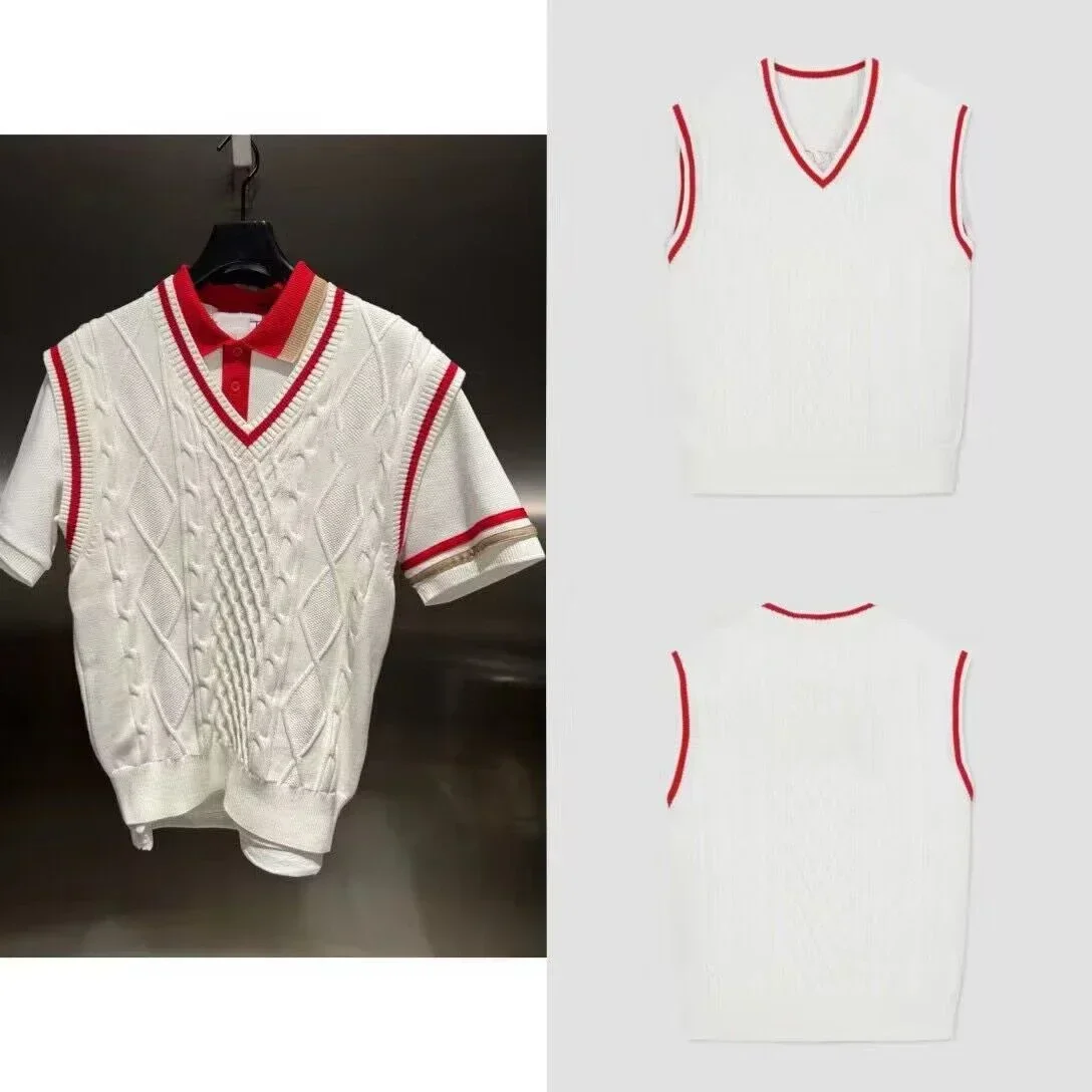 

2024 Spring/Summer New Korean Clothing Men's Top Fashion Versatile Outwear Jacquard V-neck Knitted Tank Top
