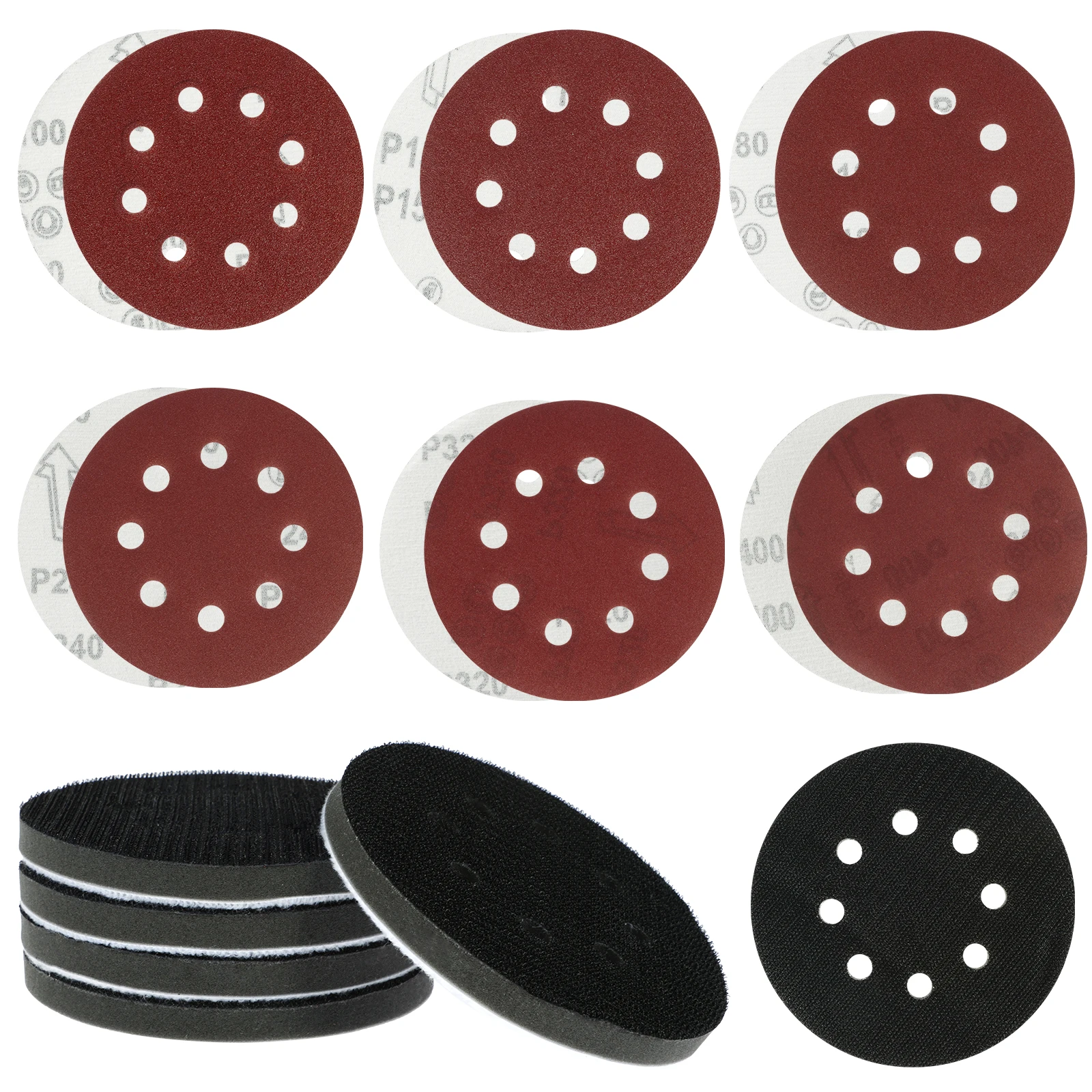 

35Pcs Sanding Discs 5inch Aluminum Oxide Hook and Loop Sandpaper 8 Holes Round Polishing Buffer Sponge Pad