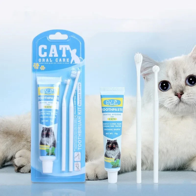 Pet Toothbrush Toothpaste Set Dog Cat Dental Oral Cleaner Puppy Kitten Gel Toothpaste Cleaning Tooth Set Pet Grooming pet toothbrush set