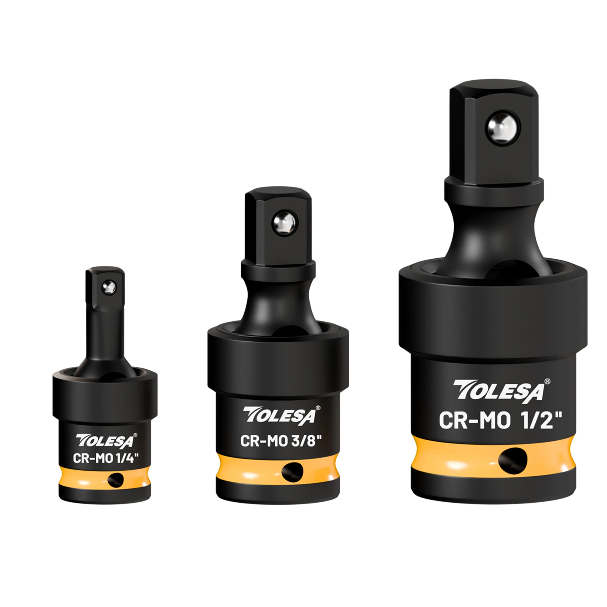 TOLESA 3PCS Universal Joint-Socket, Impact Swivel Socket Set, 1/4" 3/8" 1/2" Drive Set, CR-MO Swivel Socket Set, Wobble Socket
