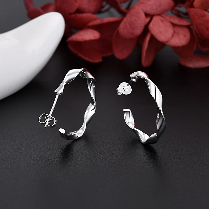 

Hot New 925 Sterling Silver Spiral Earrings Stud for Women Fashion Wedding Designer Jewelry Christmas Gift TRENDY