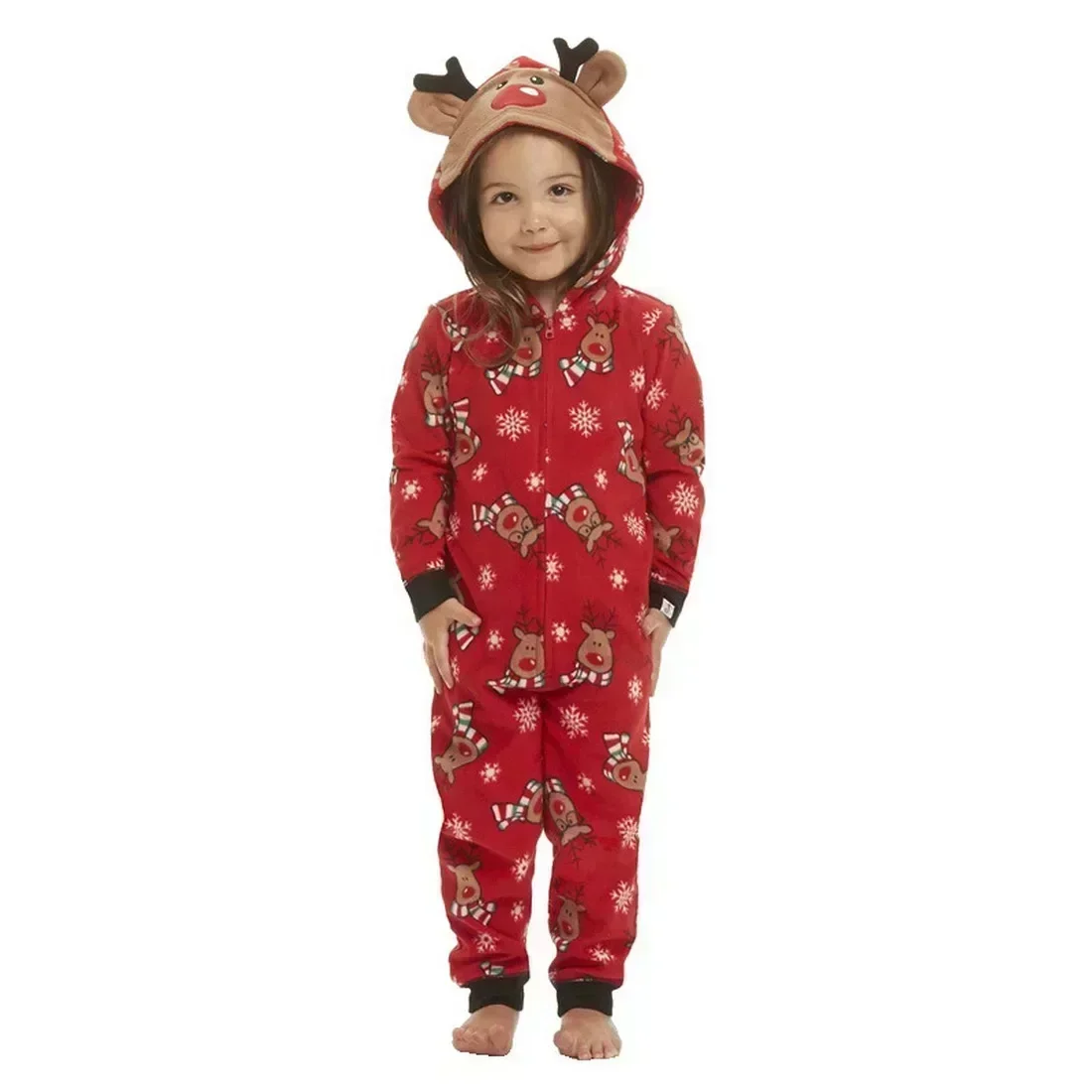 Christmas Matching Outfits for Family Elk Ear Hooded One-Piece Jumpsuit Romper Adults Kids Clothing Set Pajamas Xmas Look Pyjama 6