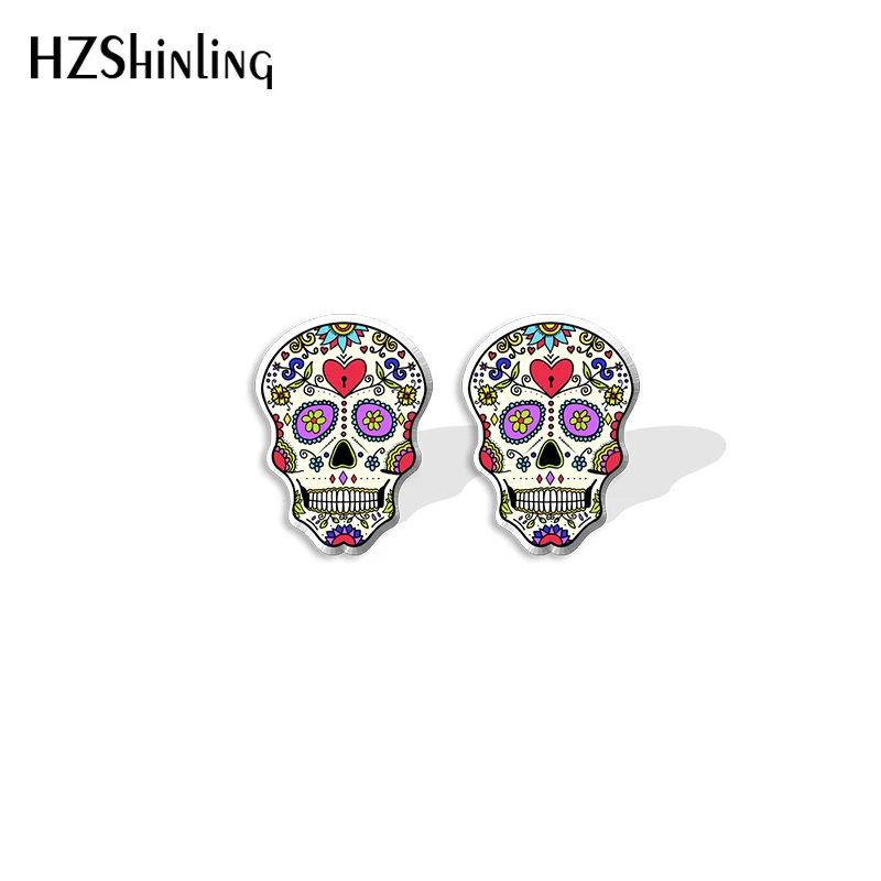 2022 New Sugar Skull Stud Earring Rose Skulls Acrylic Resin Earrings Epoxy Handmade Jewelry Gifts Friends