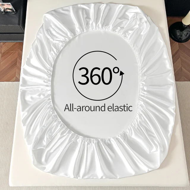 Drap-housse élastique en Satin, housse de matelas solide, drap de lit à 360 bandes pour Couple simple, Double, King, Queen, drap de lit complet 3