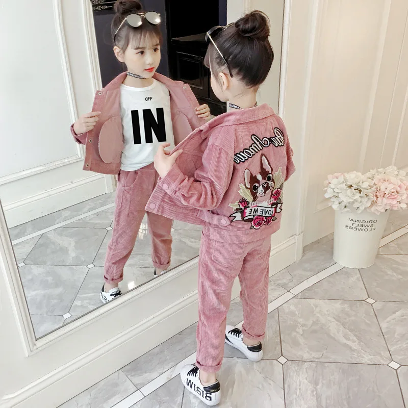 

Girls Coat+Pants Kids Suits 2PCS/Set 2023 Cartoons Spring Autumn Cotton High Quality Tracksuit Children Clothing