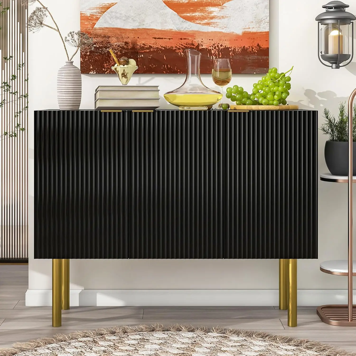 

Lostcat Storage Cabinet, 47" Modern Simple & Luxury Sideboard with Gold Metal Legs & Handles and Adjustable Shelves