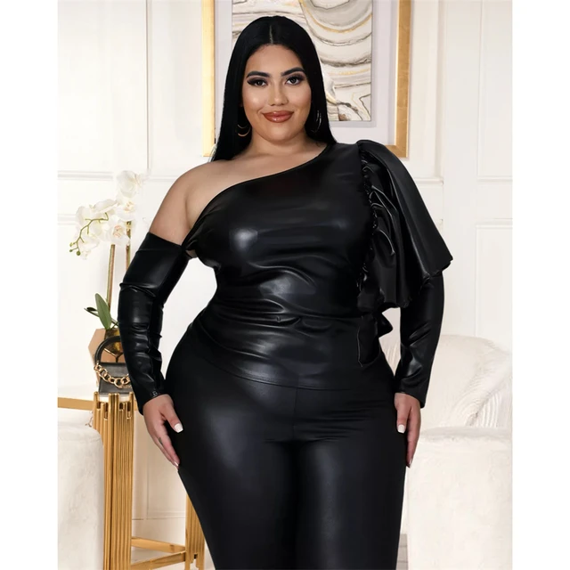 Plus Size Women Clothing Dress and Pants Sets Long Top and Leggings Pockets  Solid Two Piece
