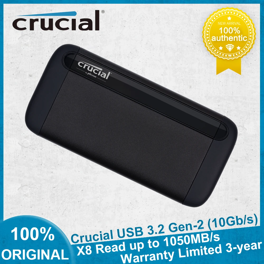 Crucial X8 1TB 2TB Portable SSD USB 3.2 External Solid State Drive