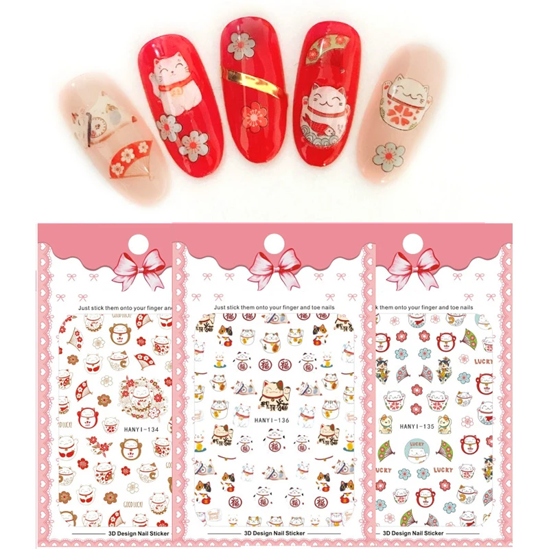 

1 Sheet 3D Nail Sticker Adhesive Decals Cute Cartoon Cat Animate Pattern Flower Nail Art Decoration Accessories Manicure Tools