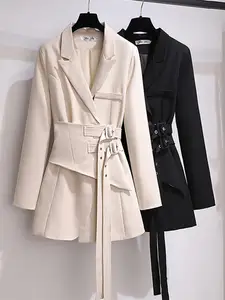 Elegant Double Breasted Blazer Dress For Women Korean Fashion Long Trench  Coat With Lapel, Formal Office Ladies Jacket From Zifenmi, $53.63