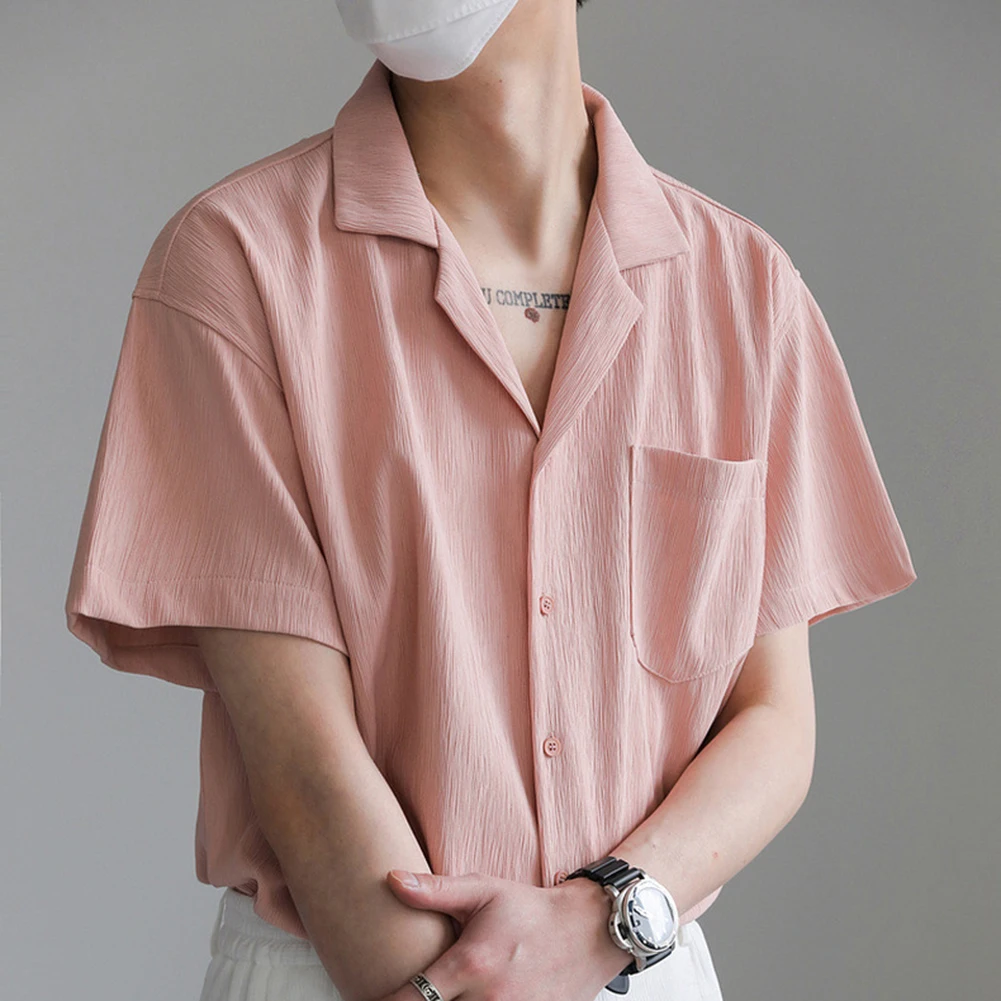 

Summer Shirts For Men Ice Silk Drape Short Sleeve Korean Fashion Loose Casual Lapel No-iron Hawaiian Shirt Men Streetwear