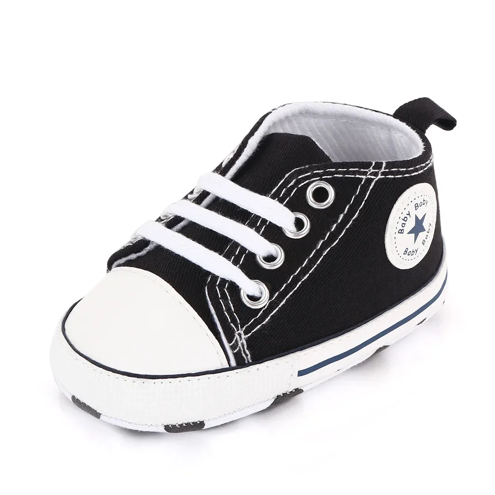 Baby Canvas Classic Sneakers - Star Print First Walkers with Anti-Slip Soles