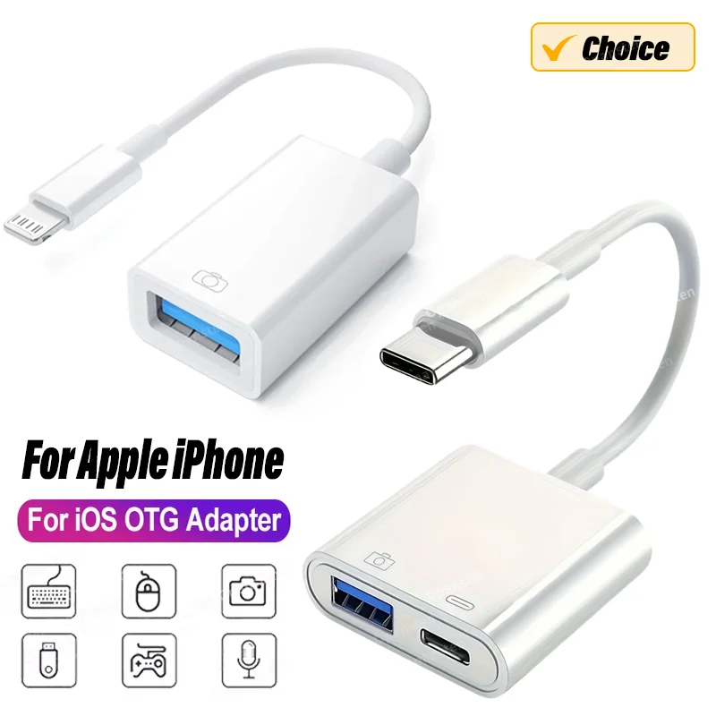 OTG Adapter iPhone 16 15 14 13 12 Pro Max XR 8 Plus 8 Pin To USB Cable 3.0 Converter Mouse Keyboard Camera Card Reader otg adapter,lightning to usb otg adapter
