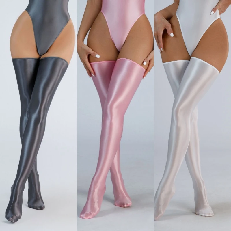 Frauen sexy seidige Berührung Oberschenkel hohe Strümpfe dünne atmungsaktive intime Unterwäsche Öl glänzende Pole Dance Clubwear