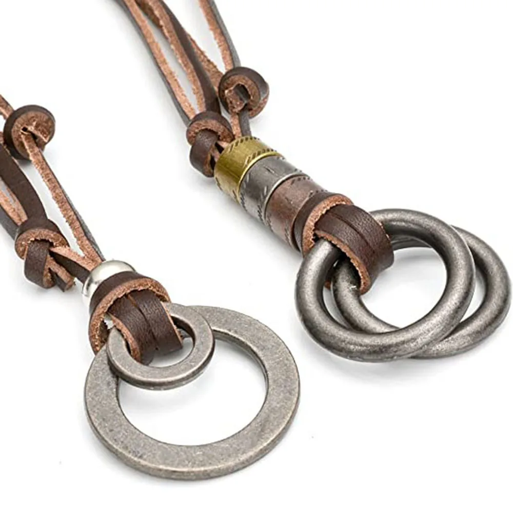 بوهو خمر الرجال قلادة قابل للتعديل جلد طبيعي قلادة...