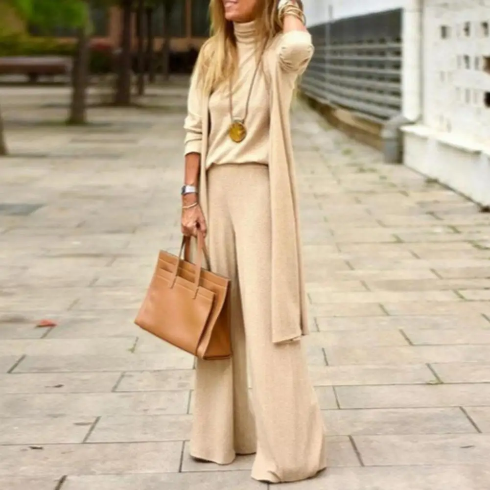 

3 Pcs/Set Stylish Fall Blouse Pants Suit Loose Cardigan Lady Blouse Trousers Suit Casual Women Fall Outfit