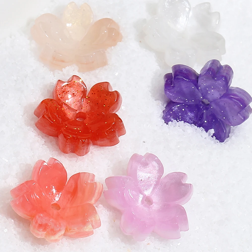 10/20/50 pz resina fiore perline Caps fiori di ciliegio petalo Charms pendenti allentato distanziatore perline per orecchini gioielli per capelli che fanno fai da te  36