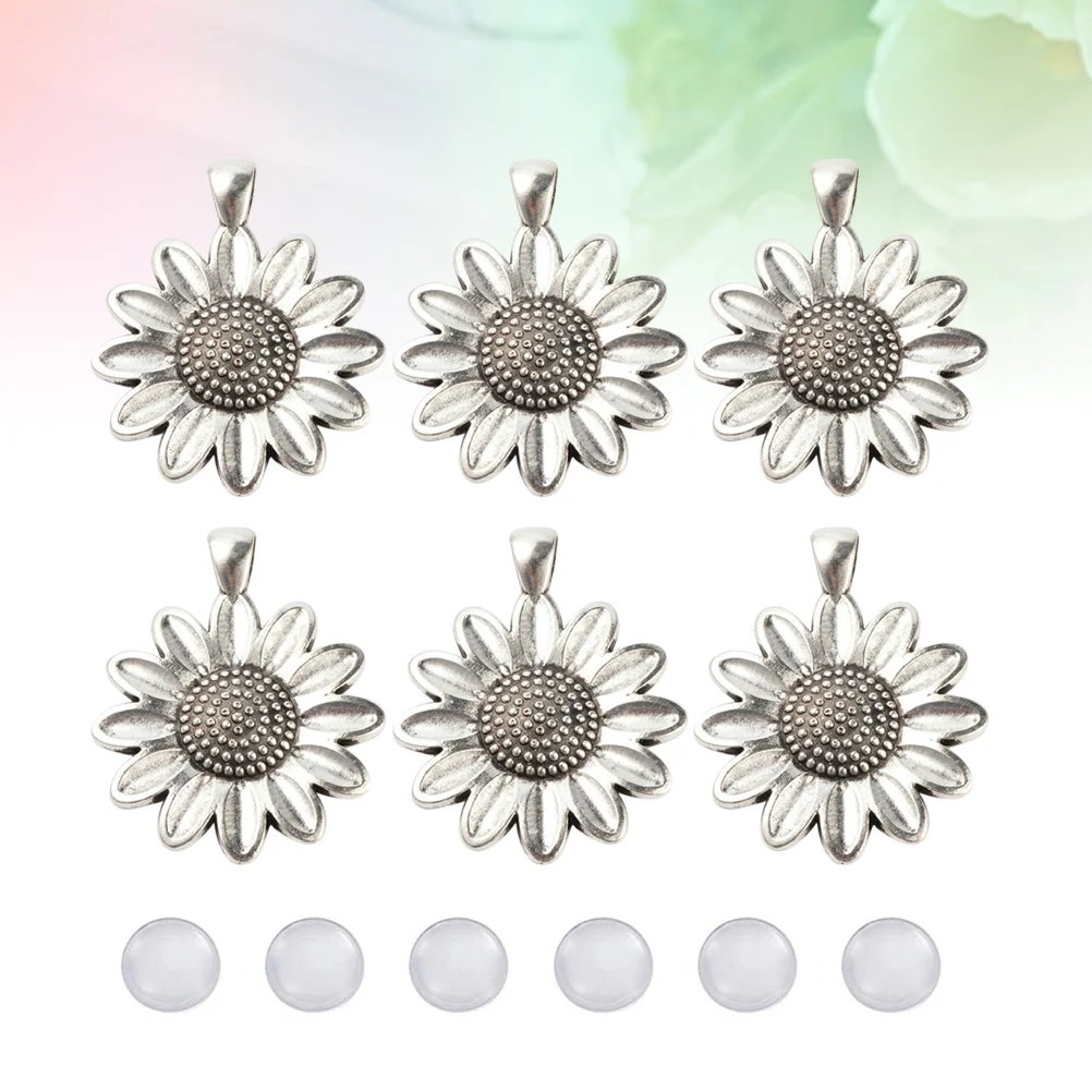 

10 Sets Sun Flower Pendant Trays Clear Glass Cameo Setting Cabocho Dome Pendants Blank Trays Bezel for Cameo Pendants Photo