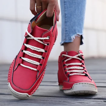 أحذية للنساء الربيع/الخريف اليدوية الجلود حذاء كاجوال موضة لينة السببية المشي أحذية رياضية تنفس المرأة حذاء من الجلد 2