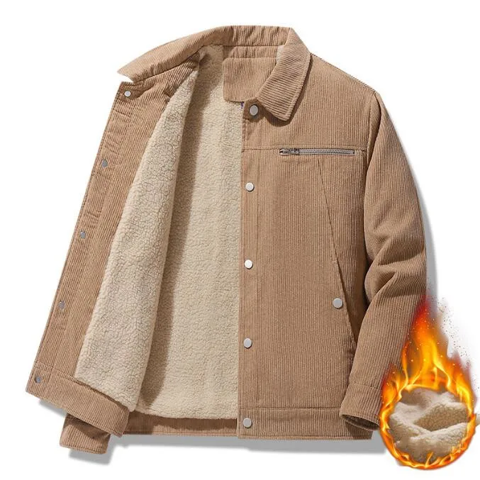 

High Quality 2023 Jackets Men's Winter Plus Velvet Jacket Corduroy Tooling Casual Parka Fashion Solid Color Jacket Size M-5XL
