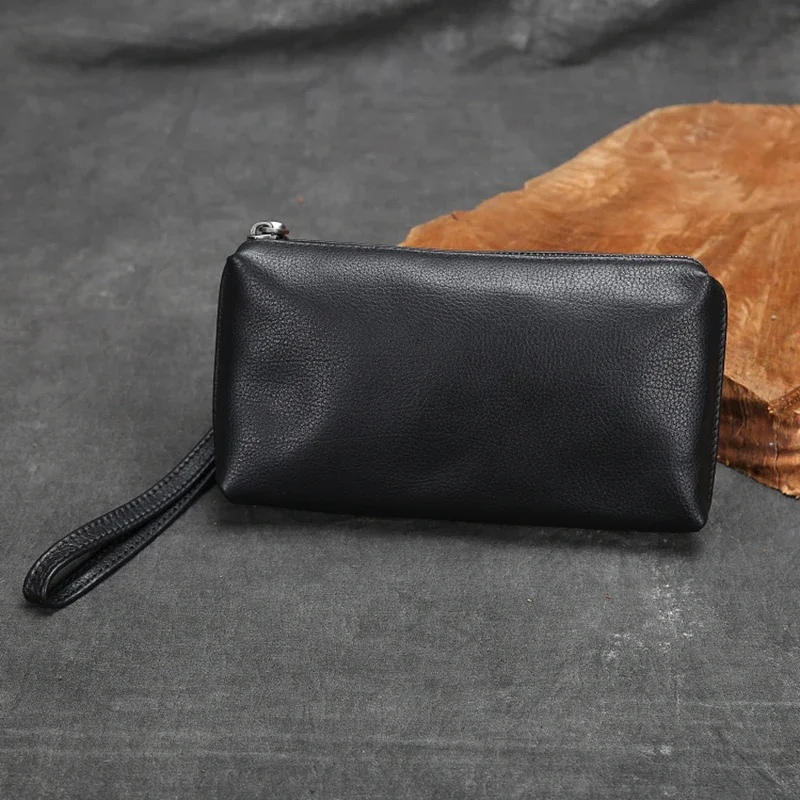 

New Men's Leather Clutch Super Soft Retro Long Wallet Fashion Simple Portable Mobile Phone Bag