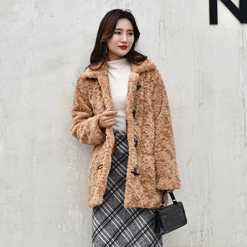 

2022 Autumn Winter Women New Loose Wool High-end Jacket Female Mid-length Imitation Fur Coat Mink Brushed Plush Coat Female Tops
