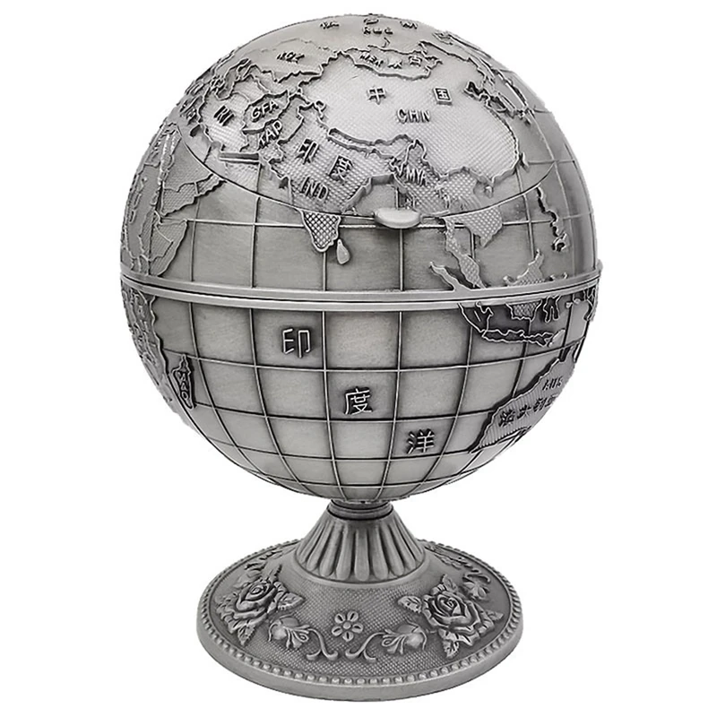 

2X Vintage Metal With Lid Globe Ashtray European Retro Home Office Hotel Ashtray Decor Smoking Accessories, Ancient Tin