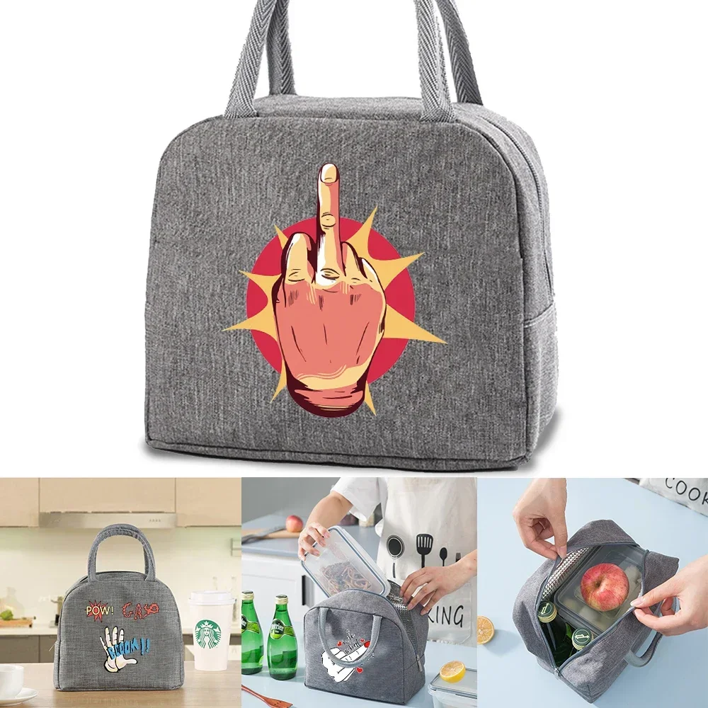 Reusable Insulated Lunch Bag Convenient Portable Lunch Bag Canvas Insulated Lunch Bag Waterproof Hand Print Pattern