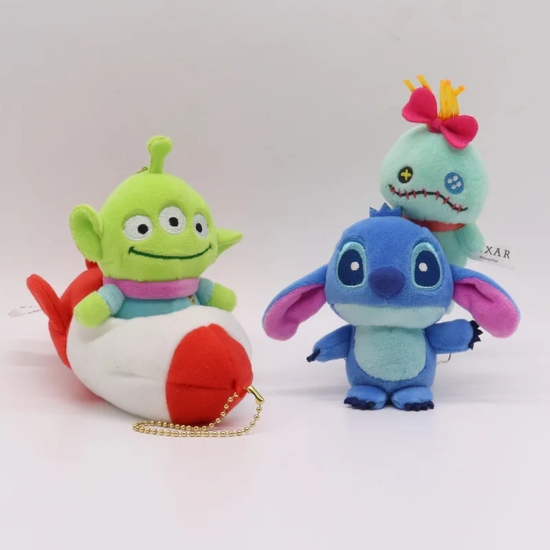 Disney New Cute Cartoon Lilo Stitch Alien Rocket Small Gold Peluche Doll Toys Bag Key Pendant Multi-Style Backpck Pendant Doll