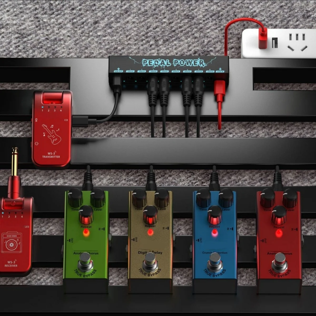 Guitar Pedals Power Supply 5V/2.1A with 8-Channel DC Output and USB Port for 9V Effect Pedals