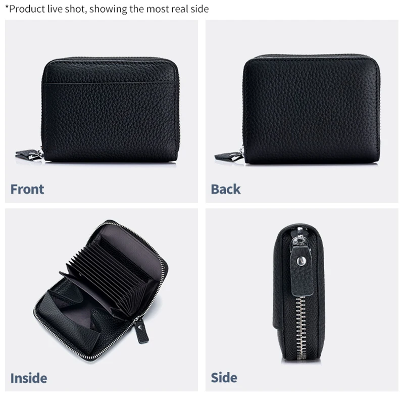 Genuine Leather Wallet RFID Blocking ID Credit Bank Business Card Holder Men Storage Coin Purse Clutch Pocket for Women Female