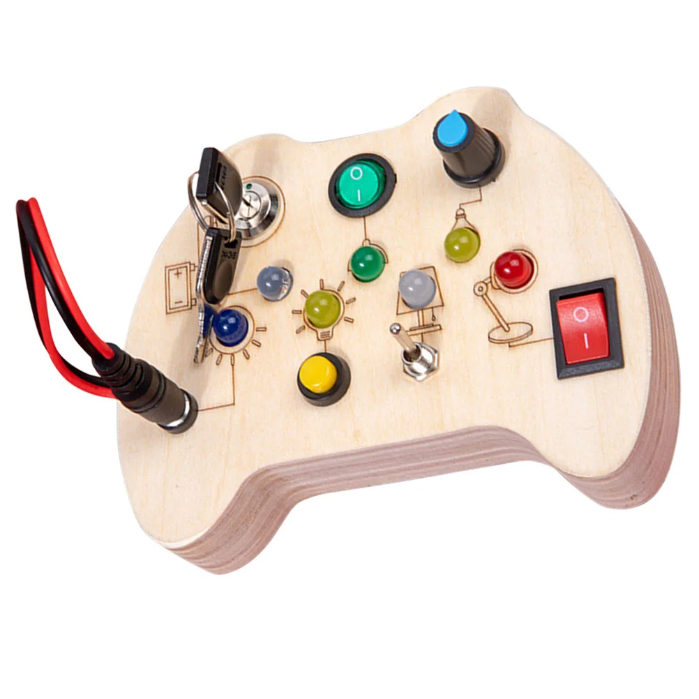 

Board Toys Busy Toy Montessori Wooden Sensory Toggle Skills Motor Fine Circuit Panel Control Button Light Led Educational