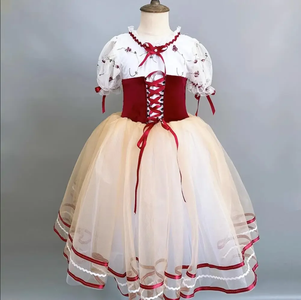 

Профессиональная балетная юбка-пачка, танцевальное платье из тюля, детская длинная балетная юбка-пачка красного цвета для девочек