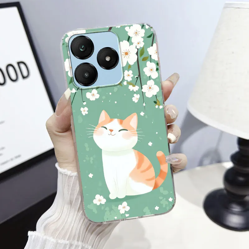 Charming Cartoon Floral Cat Protective Phone Case - Soft Silicone Marble Design Cover