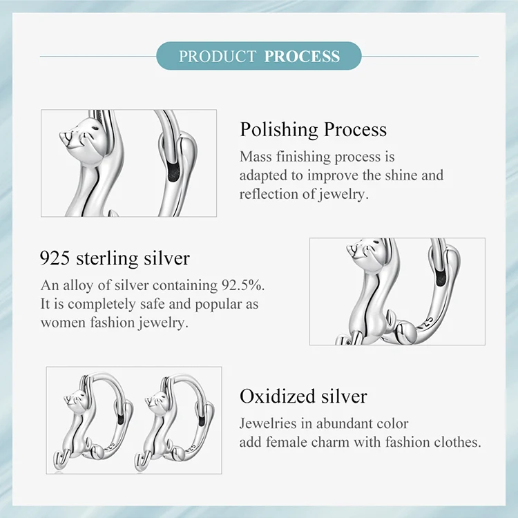 Sterling Silver Cute Cat Earrings Oxidation Shining Ear Bells Hypoallergenic for Women - PeticaDeals