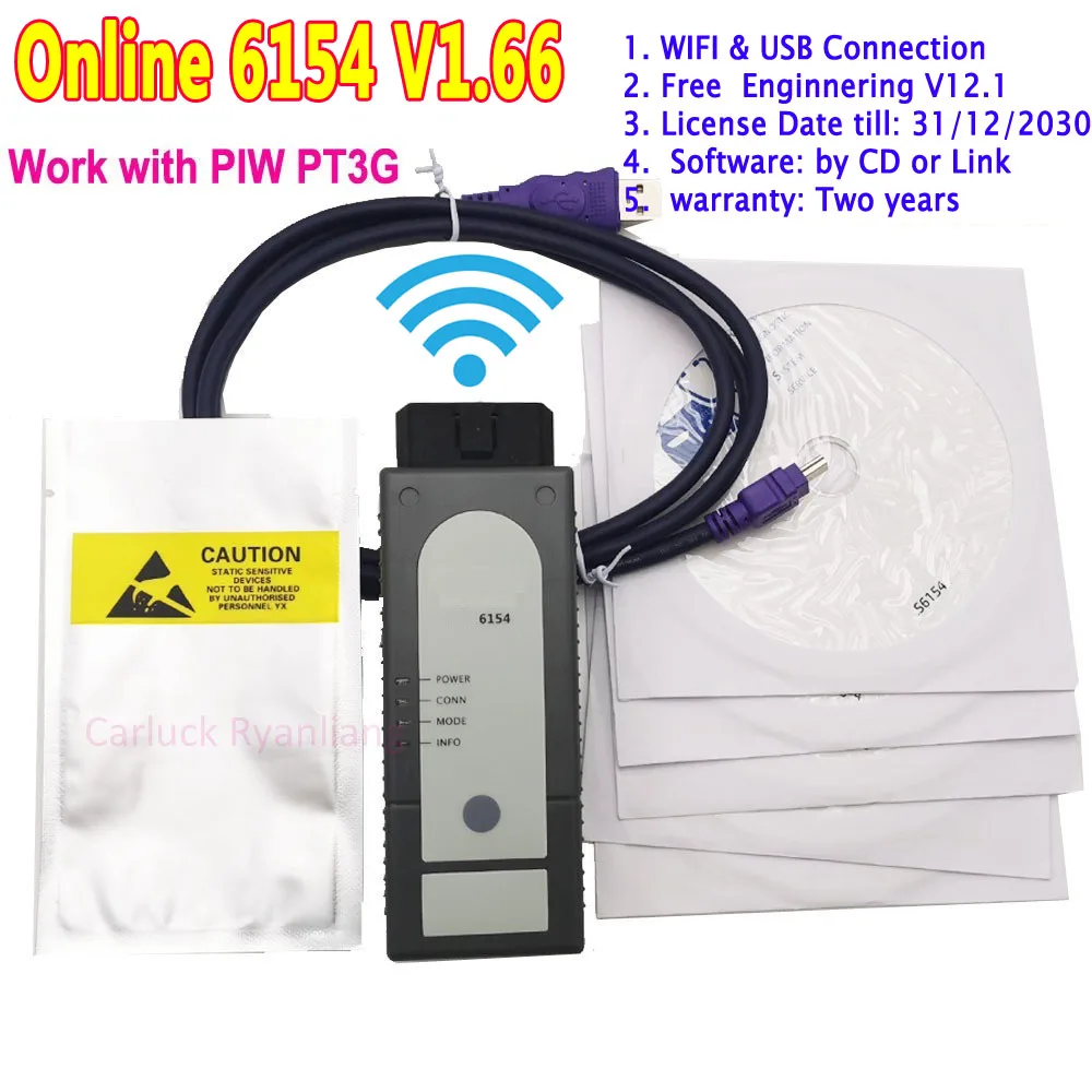 WiFi 6154 V1.66 V6.2 Software Engineer V12.1 Flash ECU 6154A Wifi auto diagnostic scanner for Audi V-W Car diagnostic Tools Unlimited Licences