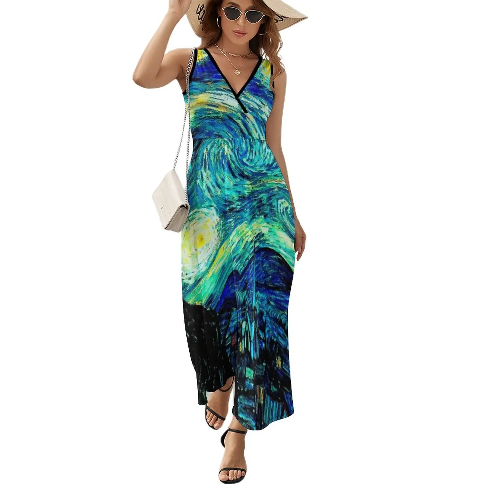 

STARRY NIGHT: Vincent Van Gogh Famous Painting Print Sleeveless Dress long dresses for women evening dress ladies