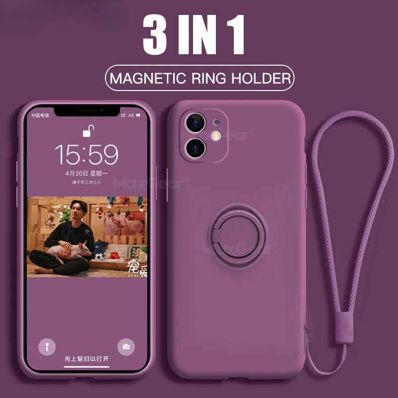 2022 Mini Original Silicone Magnetic Ring Holder Case For iPhone 11 12 13 Pro XS Max XR XS X 8 7 6s Plus Soft Stand Finger Cover iphone 12 pro max wallet case
