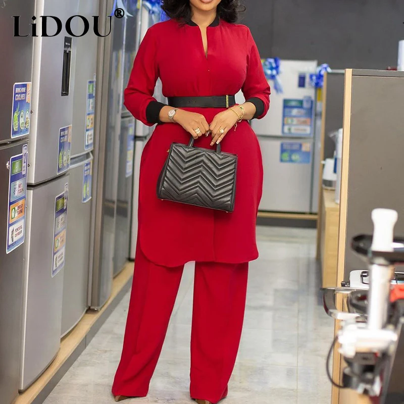 SpringAutumnNewElegantFashionPlusSizeSolidTwopieceSetsWomen