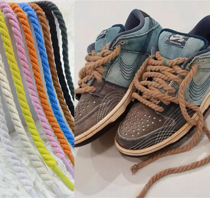 2pcs 120-160cm Thick Cotton Line Weaving Twisted Rope Bold Shoelaces Women Men Sneakers Low-top