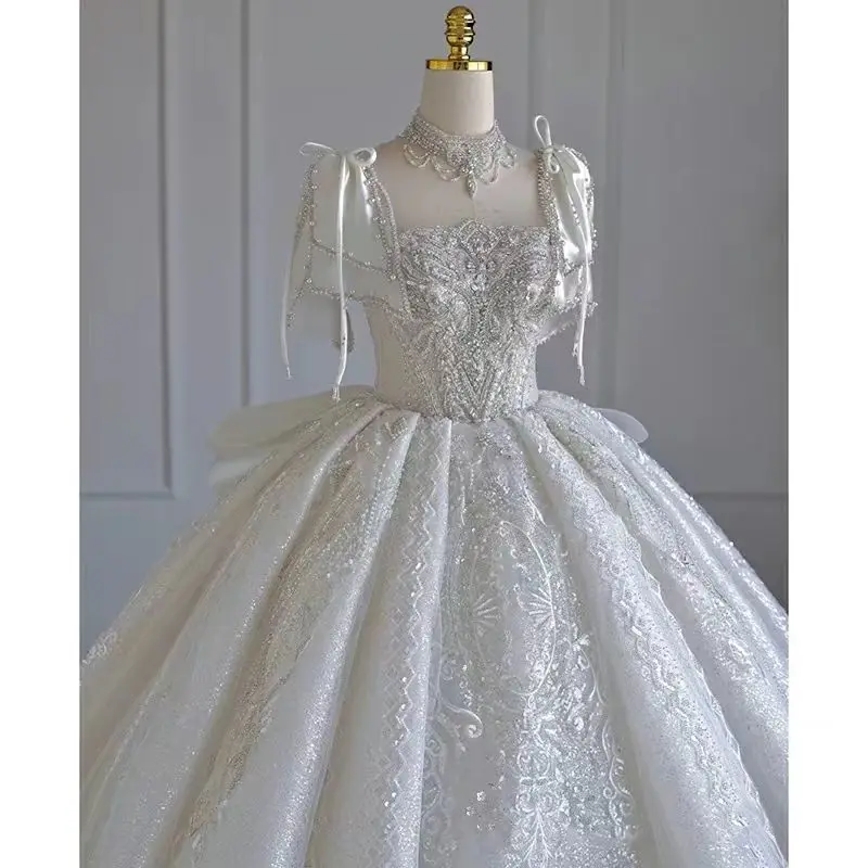 Dubai Arabia Ball Gown Wedding Dress Luxruy Crystal Bridal Gown Sequin