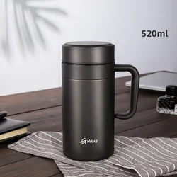 Large-Capacity Stainless Steel Vacuum Insulated Flask - Premium Household Heat Retention Cup - 420-520ml (Black 520ml)