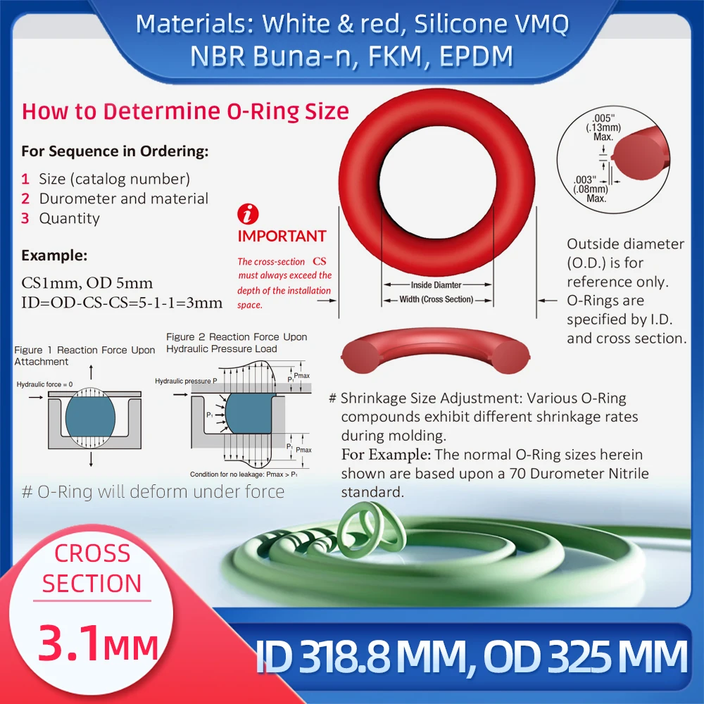 O  CS 3.1mm ID 318.8mm OD 325 mm , Ǹ VMQ NBR FKM EPDM ORing Seal Gaske