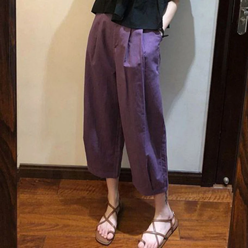 

Cotton and linen casual pants, slim 2024 summer new loose wide leg mosquito repellent pants streetwear women