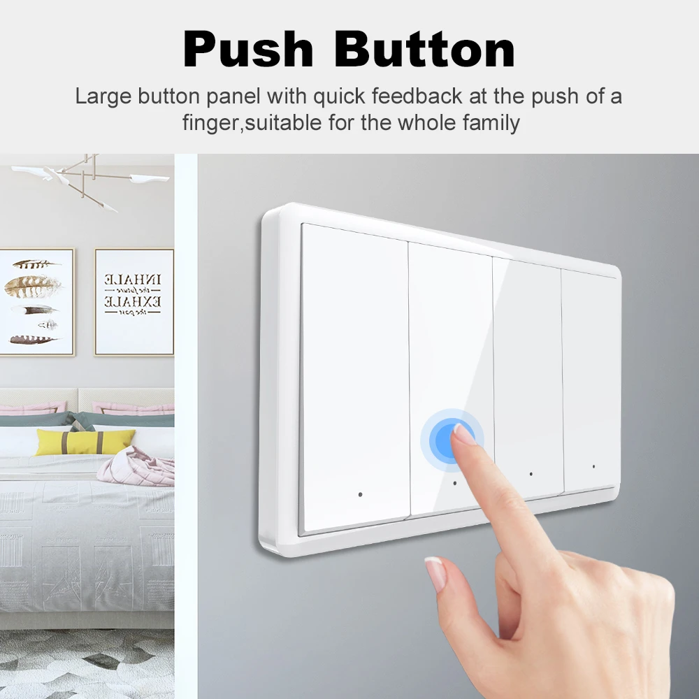 Tuya Matter WiFi Smart Switch Neutral Wire Optional Switch US Standard Switch Push Button Light Switch Voice Control With Alexa