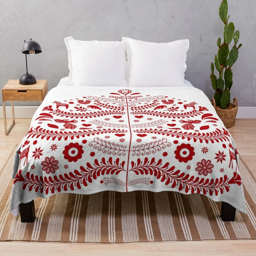 

Red Scandinavian Folk Art Style Christmas Tree Design Throw Blanket funny gift Hair Blanket Soft Bed Blankets