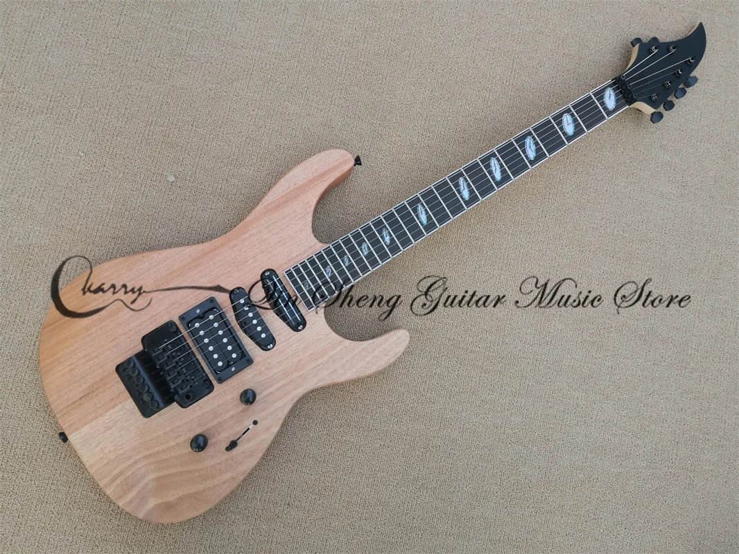 7-string electric guitar matte mahogany body maple wood black tremolo bridge two-track pickup |