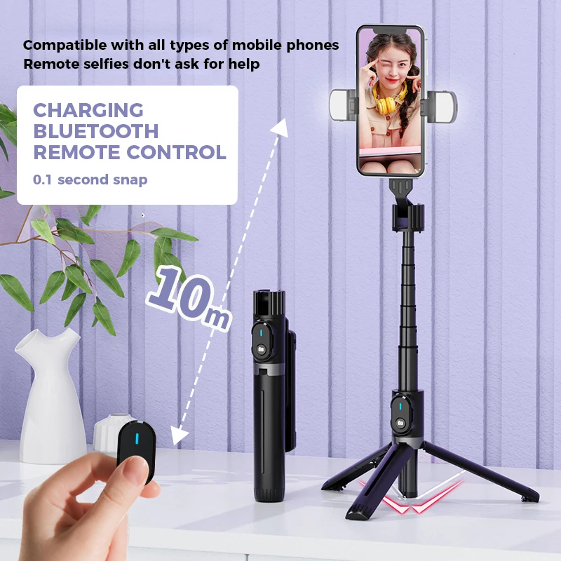 P90 Smart Wireless Charging Selfie Stick 360 Rotation Aluminum Tripod Stand with Remote Control Compatible with All Smartphones