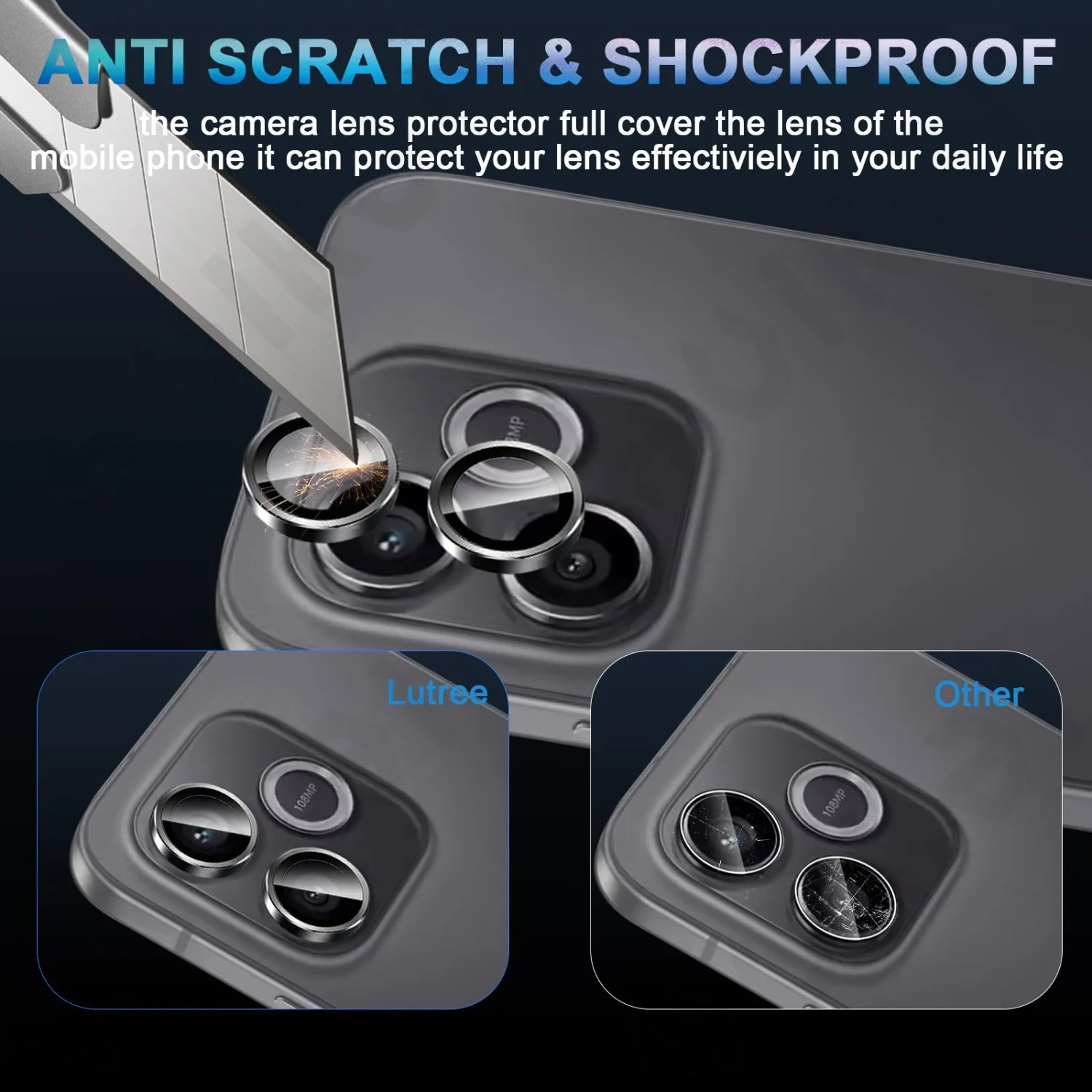 Gradient Camera Lens Protector Glass Set with Metal Ring - Full Cover Lens Protection